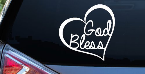 God Bless Inside Heart Christian Car or Truck Window Vinyl Decal Sticker (White)
