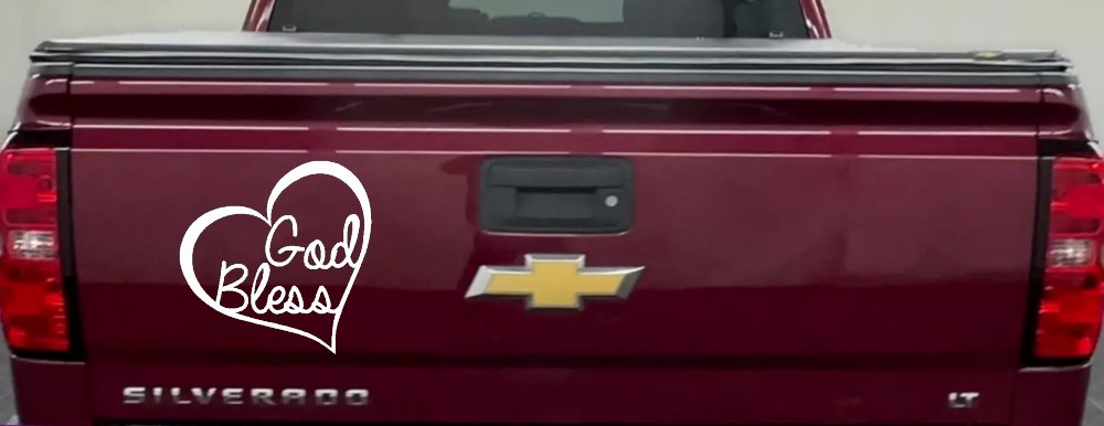 God Bless Inside Heart Christian Car or Truck Window Decal Sticker (White)
