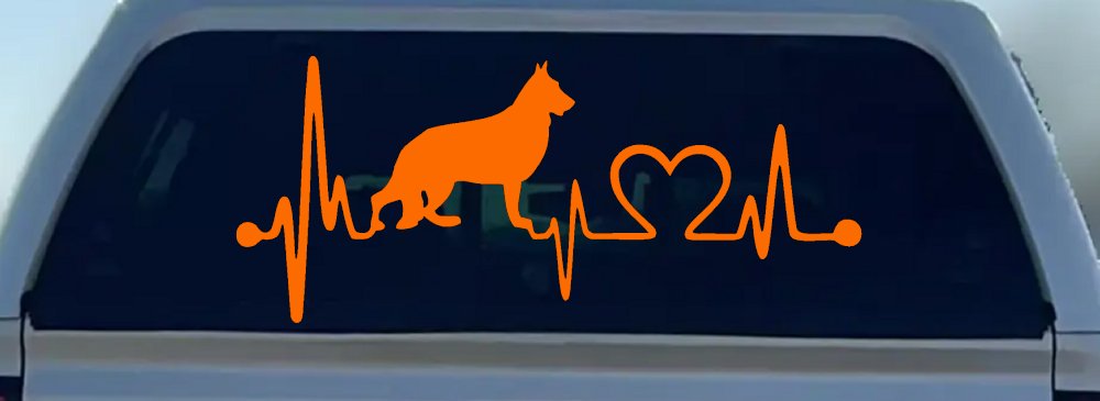 German Shepherd Love Heartbeat Monitor Car or Truck Window Vinyl Decal Sticker (Orange)