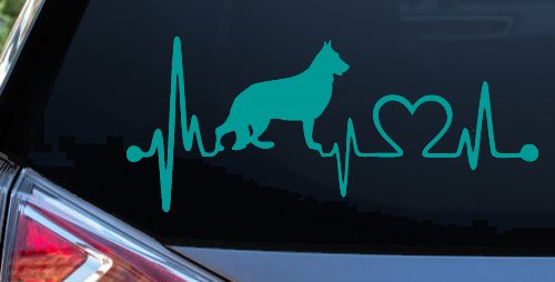German Shepherd Love Heartbeat Monitor Car or Truck Window Decal Sticker (Turquoise)
