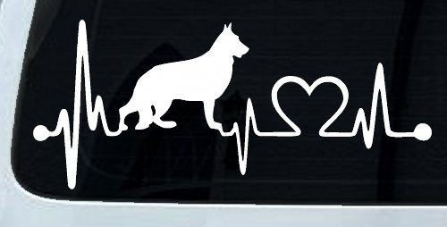 German Shepherd Love Heartbeat Monitor Car or Truck Window Vinyl Decal Sticker (White)