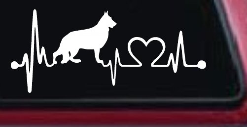 German Shepherd Love Heartbeat Monitor Car or Truck Window Vinyl Decal Sticker (White)