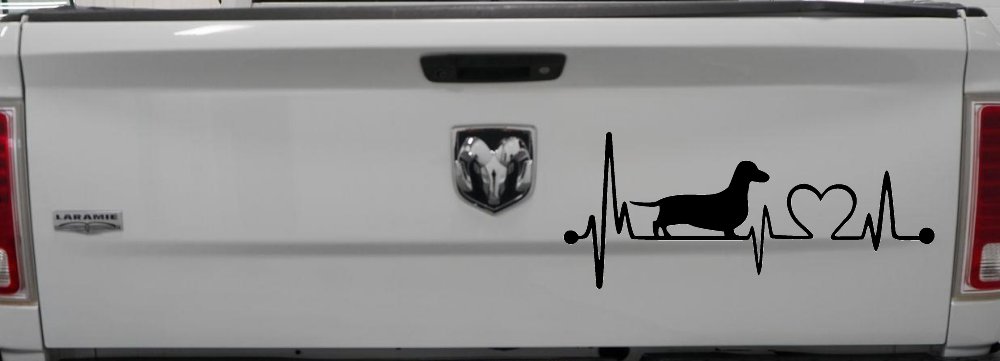 Dachshund Love Heartbeat Lifeline Monitor Dog Car or Truck Window Vinyl Decal Sticker (Black)