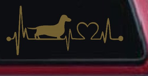 Dachshund Love Heartbeat Lifeline Monitor Dog Car or Truck Window Decal Sticker (Gold)
