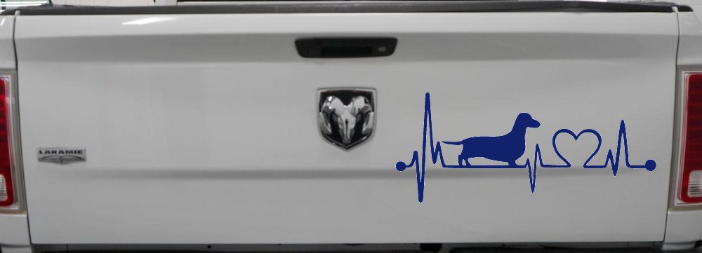 Dachshund Love Heartbeat Lifeline Monitor Dog Car or Truck Window Decal Sticker (Navy)