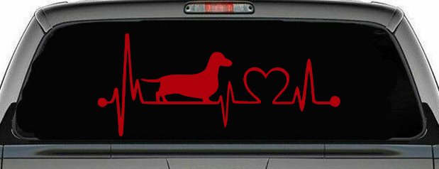 Dachshund Love Heartbeat Lifeline Monitor Dog Car or Truck Window Decal Sticker (Red)