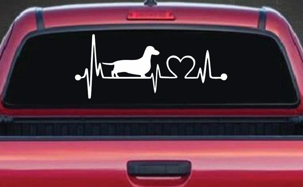 Dachshund Love Heartbeat Lifeline Monitor Dog Car or Truck Window Decal Sticker (White)
