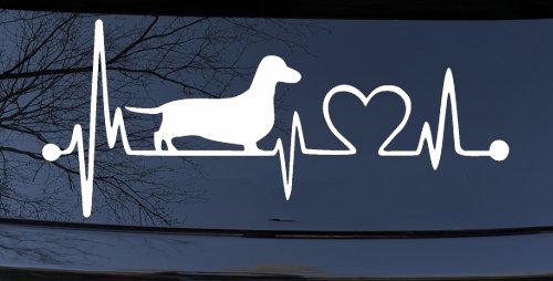 Dachshund Love Heartbeat Lifeline Monitor Dog Car or Truck Window Decal Sticker (White)
