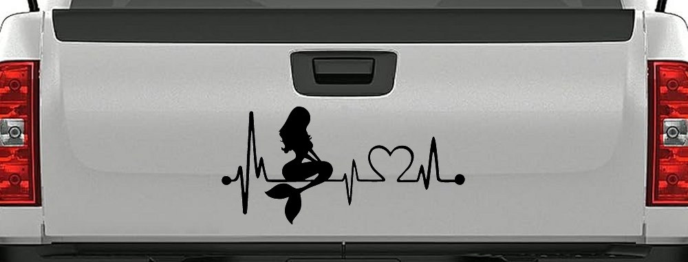 Mermaid Love Heartbeat Lifeline Monitor Car or Truck Window Decal Sticker
