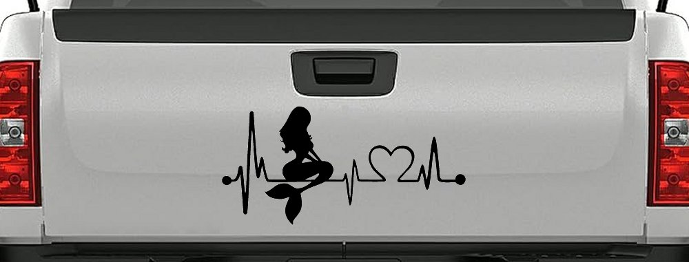 Mermaid Love Heartbeat Lifeline Monitor Car or Truck Window Decal Sticker