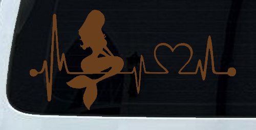 Mermaid Love Heartbeat Lifeline Monitor Car or Truck Window Decal Sticker (Copper)