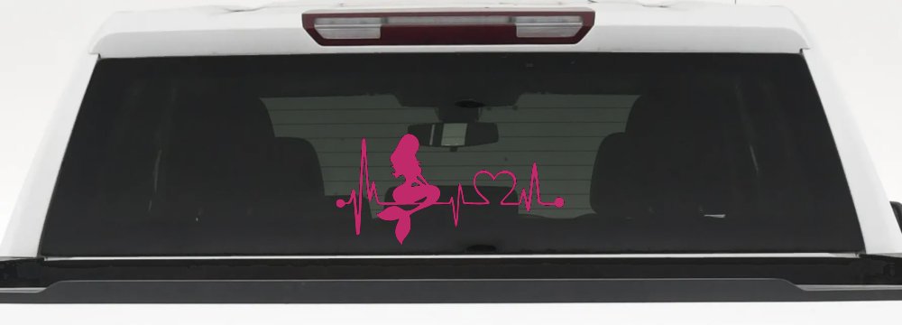 Mermaid Love Heartbeat Lifeline Monitor Car or Truck Window Decal Sticker (Hot Pink)