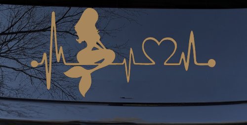Mermaid Love Heartbeat Lifeline Monitor Car or Truck Window Decal Sticker (Light Brown)