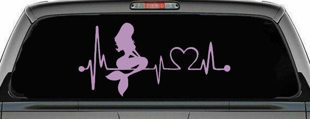 Mermaid Love Heartbeat Lifeline Monitor Car or Truck Window Decal Sticker (Lilac)