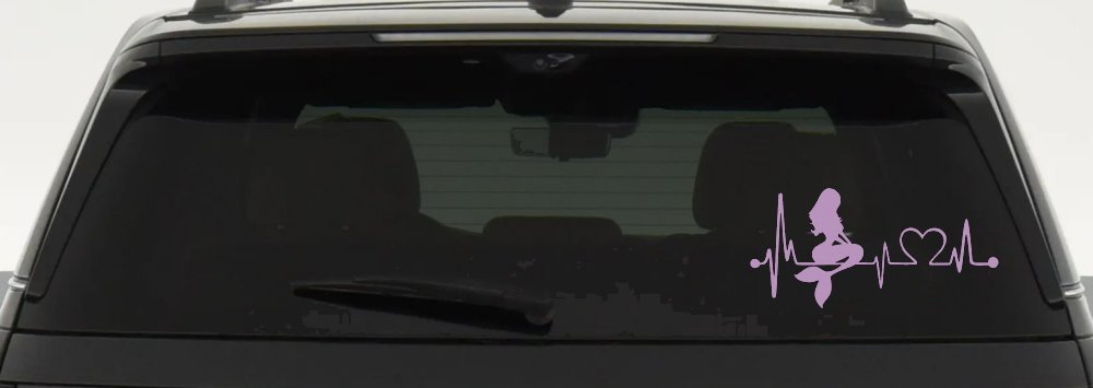 Mermaid Love Heartbeat Lifeline Monitor Car or Truck Window Decal Sticker (Lilac)