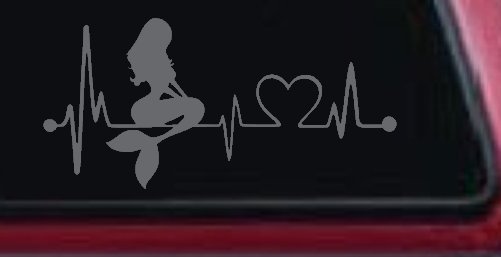 Mermaid Love Heartbeat Lifeline Monitor Car or Truck Window Decal Sticker (Silver)