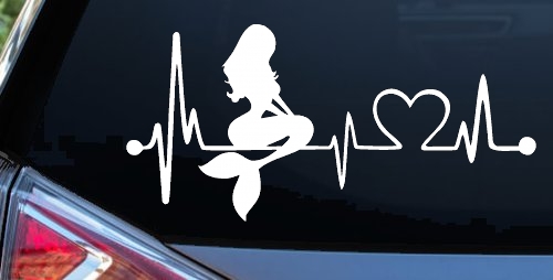 Mermaid Love Heartbeat Lifeline Monitor Car or Truck Window Decal Sticker