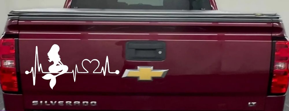 Mermaid Love Heartbeat Lifeline Monitor Car or Truck Window Decal Sticker (White)