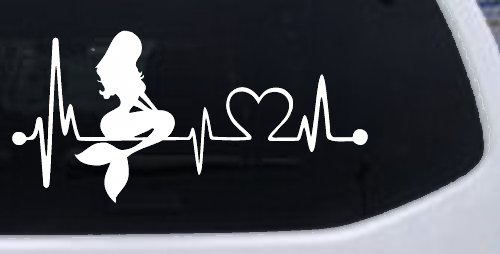 Mermaid Love Heartbeat Lifeline Monitor Car or Truck Window Decal Sticker