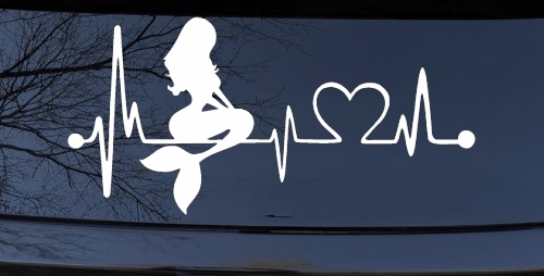 Mermaid Love Heartbeat Lifeline Monitor Car or Truck Window Decal Sticker