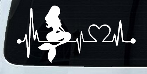 Mermaid Love Heartbeat Lifeline Monitor Car or Truck Window Decal Sticker