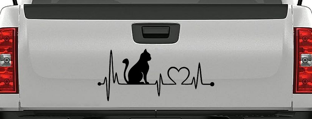 Cat Heartbeat Lifeline Love Car or Truck Window Decal Sticker (Black)