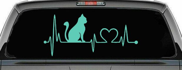 Cat Heartbeat Lifeline Love Car or Truck Window Vinyl Decal Sticker (Mint)