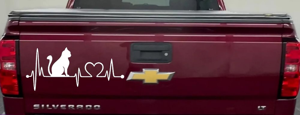 Cat Heartbeat Lifeline Love Car or Truck Window Decal Sticker (White)