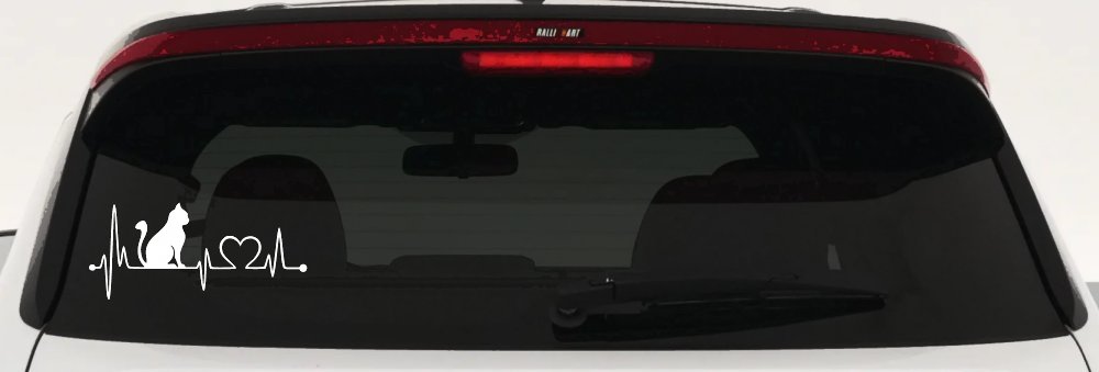 Cat Heartbeat Lifeline Love Car or Truck Window Vinyl Decal Sticker (White)