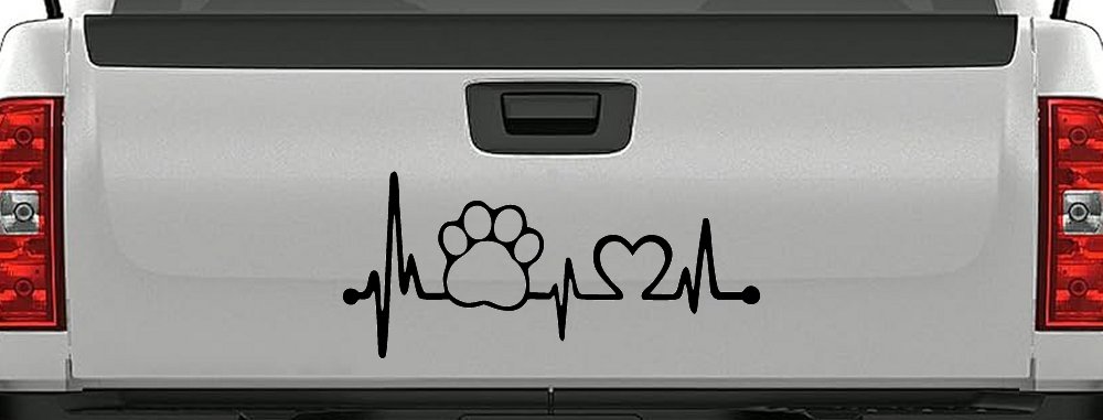 Pet Paw Heartbeat Lifeline Dog Love Car or Truck Window Decal Sticker (Black)