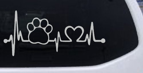 Pet Paw Heartbeat Lifeline Dog Love Car or Truck Window Decal Sticker (Light Gray)