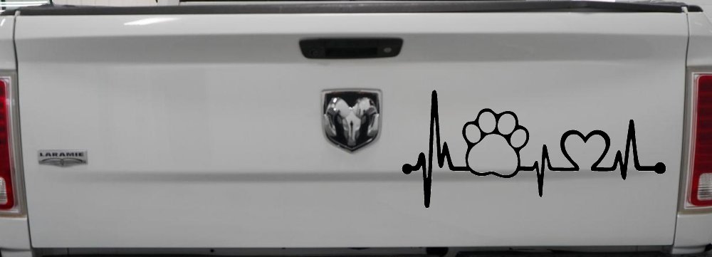 Pet Paw Heartbeat Lifeline Dog Love Car or Truck Window Decal Sticker (Matte Black)