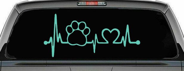 Pet Paw Heartbeat Lifeline Dog Love Car or Truck Window Decal Sticker