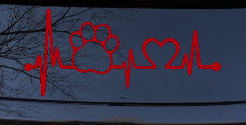 Pet Paw Heartbeat Lifeline Dog Love Car or Truck Window Decal Sticker (Red)