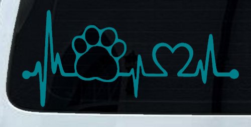 Pet Paw Heartbeat Lifeline Dog Love Car or Truck Window Decal Sticker (Turquoise Blue)