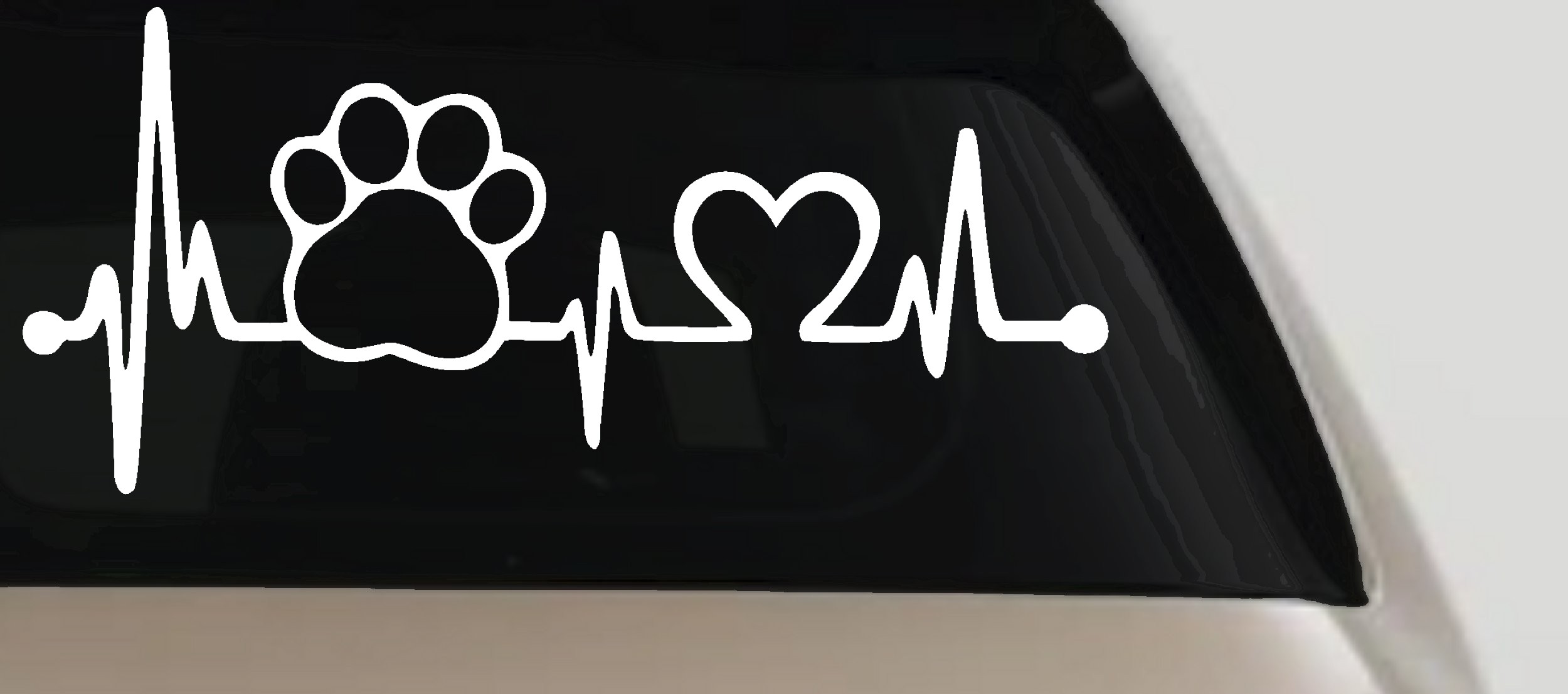 Pet Paw Heartbeat Lifeline Dog Love Car or Truck Window Vinyl Decal Sticker (White)