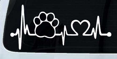 Pet Paw Heartbeat Lifeline Dog Love Car or Truck Window Decal Sticker (White)
