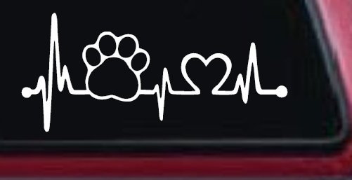 Pet Paw Heartbeat Lifeline Dog Love Car or Truck Window Decal Sticker (White)