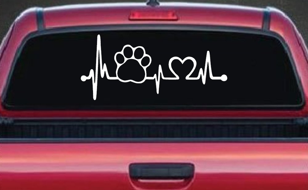 Pet Paw Heartbeat Lifeline Dog Love Car or Truck Window Decal Sticker (White)