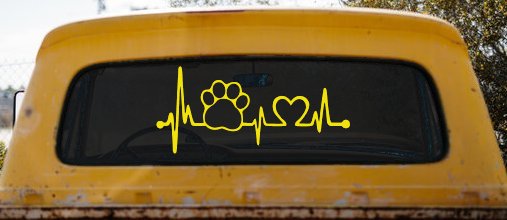 Pet Paw Heartbeat Lifeline Dog Love Car or Truck Window Vinyl Decal Sticker (Yellow)