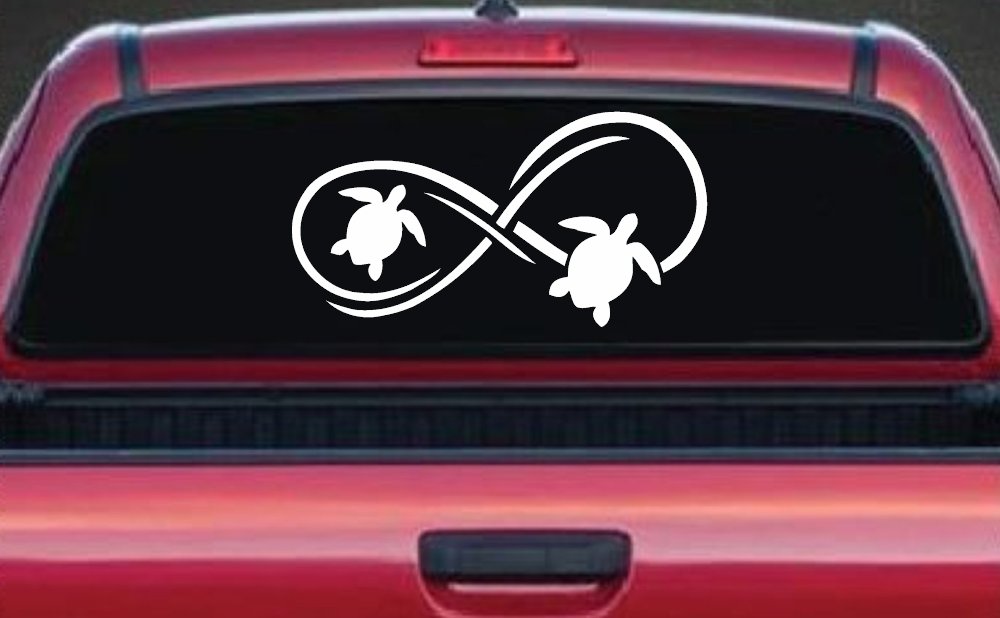Sea Turtle Infinity Car or Truck Window Vinyl Decal Sticker (White)