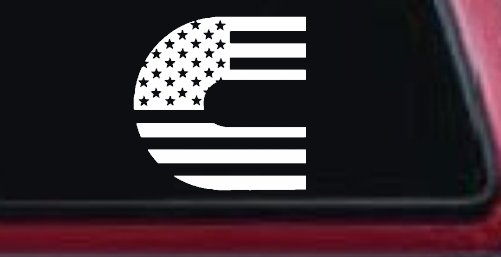 Cummins Diesel American Flag Car or Truck Window Decal Sticker (White)