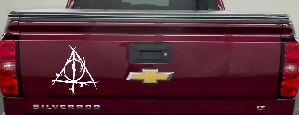 Deathly Hallows Sci Fi Car or Truck Window Decal Sticker (White)
