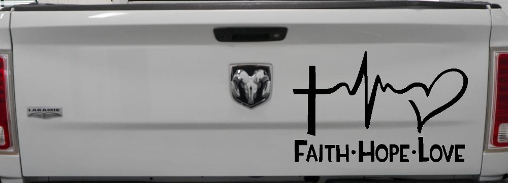 Faith Hope Love Cross and Heart Heartbeat Christian Car or Truck Window Decal Sticker