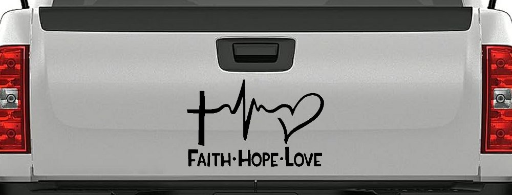 Faith Hope Love Cross and Heart Heartbeat Christian Car or Truck Window Decal Sticker