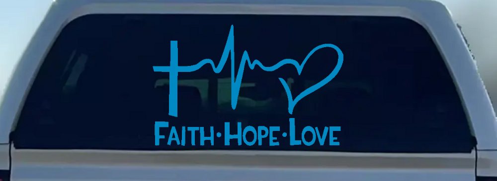 Faith Hope Love Cross and Heart Heartbeat Christian Car or Truck Window Decal Sticker