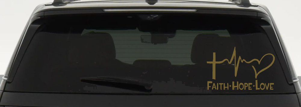 Faith Hope Love Cross and Heart Heartbeat Christian Car or Truck Window Decal Sticker (Gold)