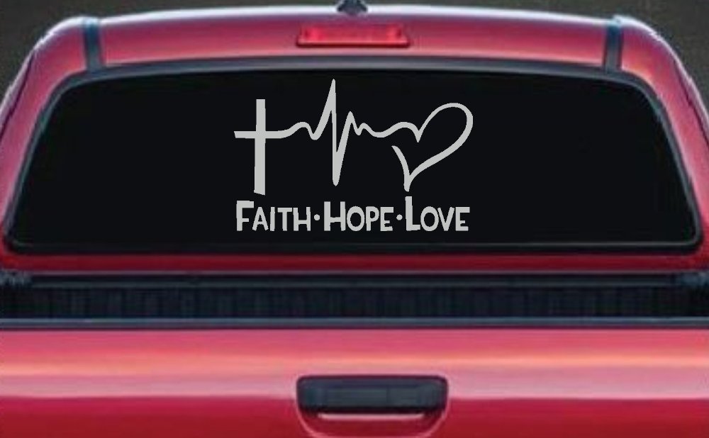 Faith Hope Love Cross and Heart Heartbeat Christian Car or Truck Window Decal Sticker