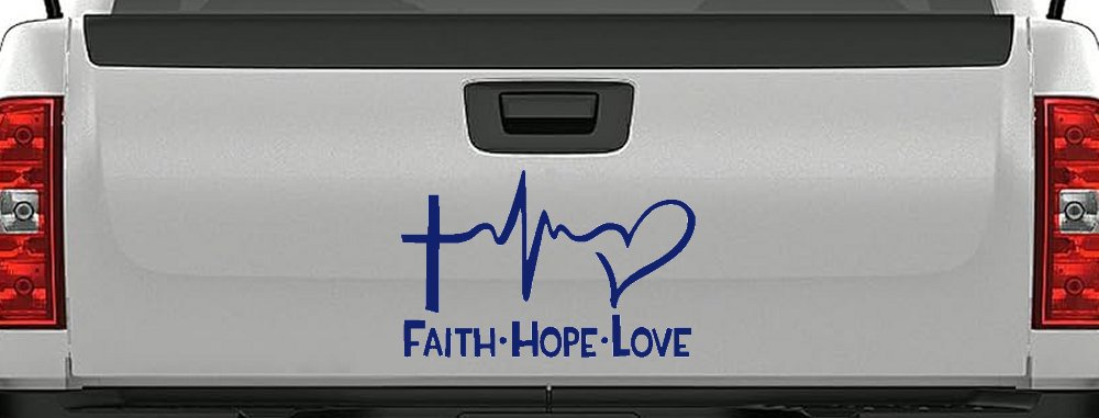 Faith Hope Love Cross and Heart Heartbeat Christian Car or Truck Window Decal Sticker