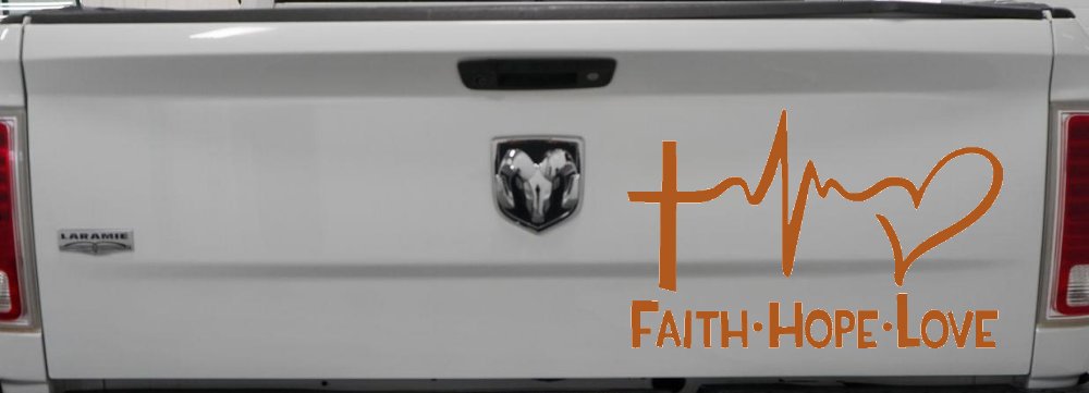 Faith Hope Love Cross and Heart Heartbeat Christian Car or Truck Window Decal Sticker (Nut Brown)